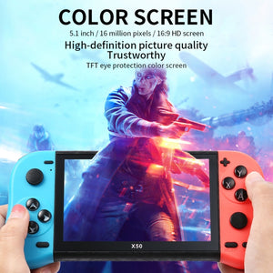 X50 Max 5.1 inch Screen Handheld Game Console for Double Player with 6000+ Games