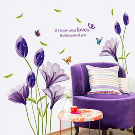 Home Decor DIY Purple Lily Flower Posters Living Room Decorative Wall Stickers Removable Waterproof Stickers