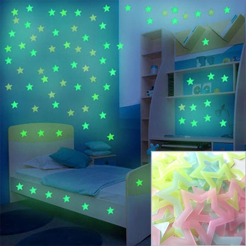 100PC Kids Bedroom Glow Wall Stickers Stars