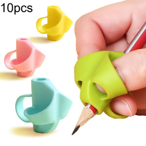 10pcs Children Calligraphy Posture Correction Grip Pen Tool Silicone Three-Finger Pencil Case, Random Colour Delivery