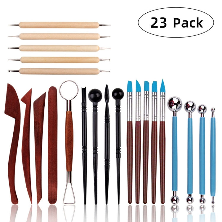 23 In 1 Wooden Clay Plastic Pottery Clay Tool Set Multifunctional Carving Combo Set