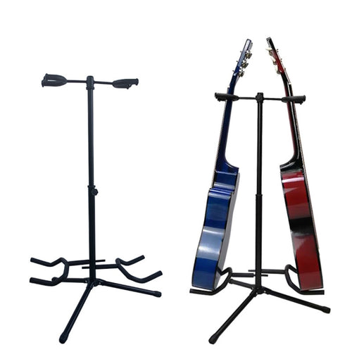 Adjustable Double Guitar Stand Holds Two Electric Or Acoustic Guitars