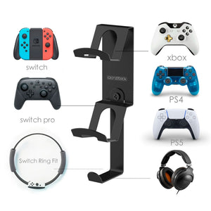 For Xbox / PS5 / Switch 3 In 1 Dual Controller, Earphone Wall Mount Storage Bracket With Anti-Slip Pad