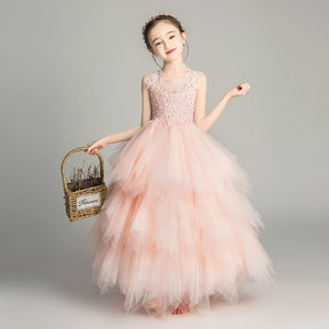 Sleeveless Long Lace Princess Dress Pettiskirt Performance Formal Dress for Girls