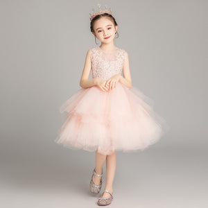 Sleeveless Short Lace Princess Dress Pettiskirt Performance Formal Dress for Girls