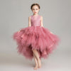 Sleeveless Short Front and Long Back Lace Princess Dress Pettiskirt Performance Formal Dress for Girls