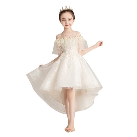 Round Neck Strapless Front Short Back Long Lace Princess Dress Pettiskirt Performance Formal Dress for Girls