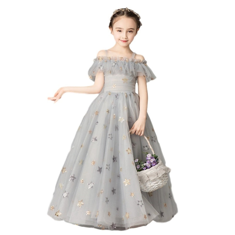 Long Five-pointed Star Pattern Lace Princess Dress Pettiskirt Performance Formal Dress for Girls