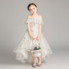 Five-pointed Star Pattern Short Front and Long Back Lace Princess Dress Pettiskirt Performance Formal Dress for Girls